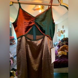 NWT Never Fully Dressed Multicolor Satin Midi Dress Size US 10